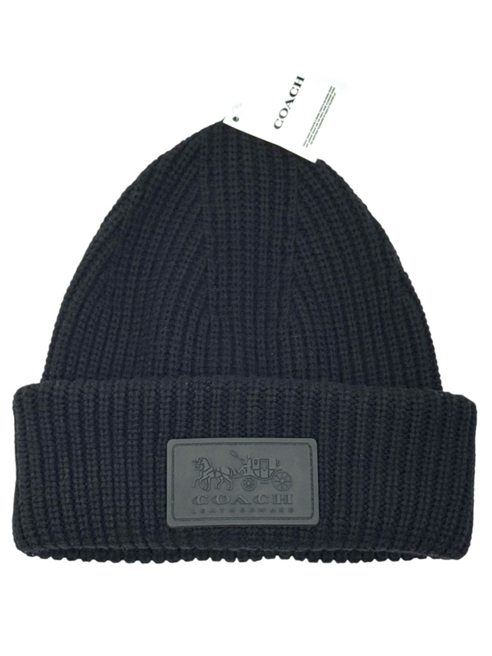 Coach Black Ribbed Knit Beanie Hat